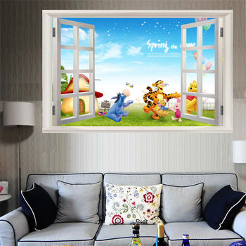 Tranh dán tường cửa sổ vườn thú sắc màu