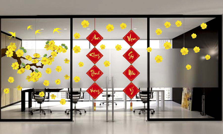 Combo decal trang trí cửa kính ngày tết 2