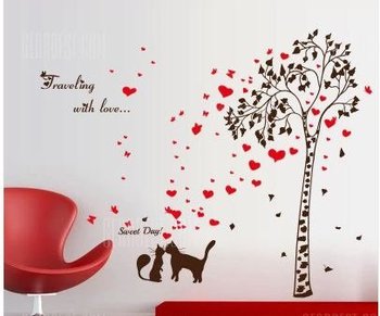 Decal dán tường đôi mèo và cây 2