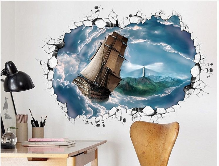 Decal 3D dán tường Thuyền buồm mẫu 3