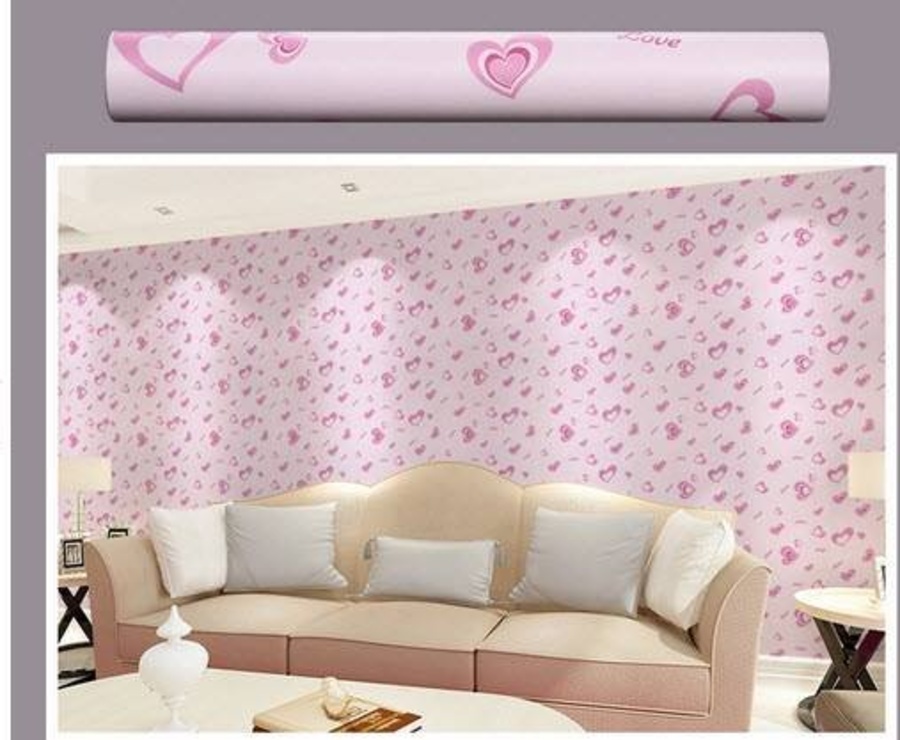Combo giấy decal cuộn trái tim hồng khổ 0.45x5m