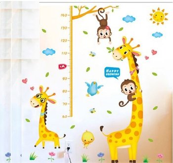 Decal dán tường thước đo hươu vàng và khỉ đu dây 2