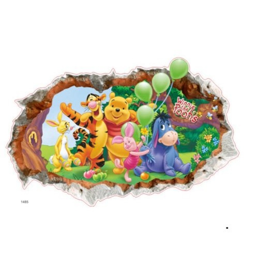 Decal dán tường gấu Pooh hiệu ứng 3D