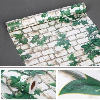 Giấy Decal cuộn giả gạch trắng dây leo xanh khổ 0,45m
