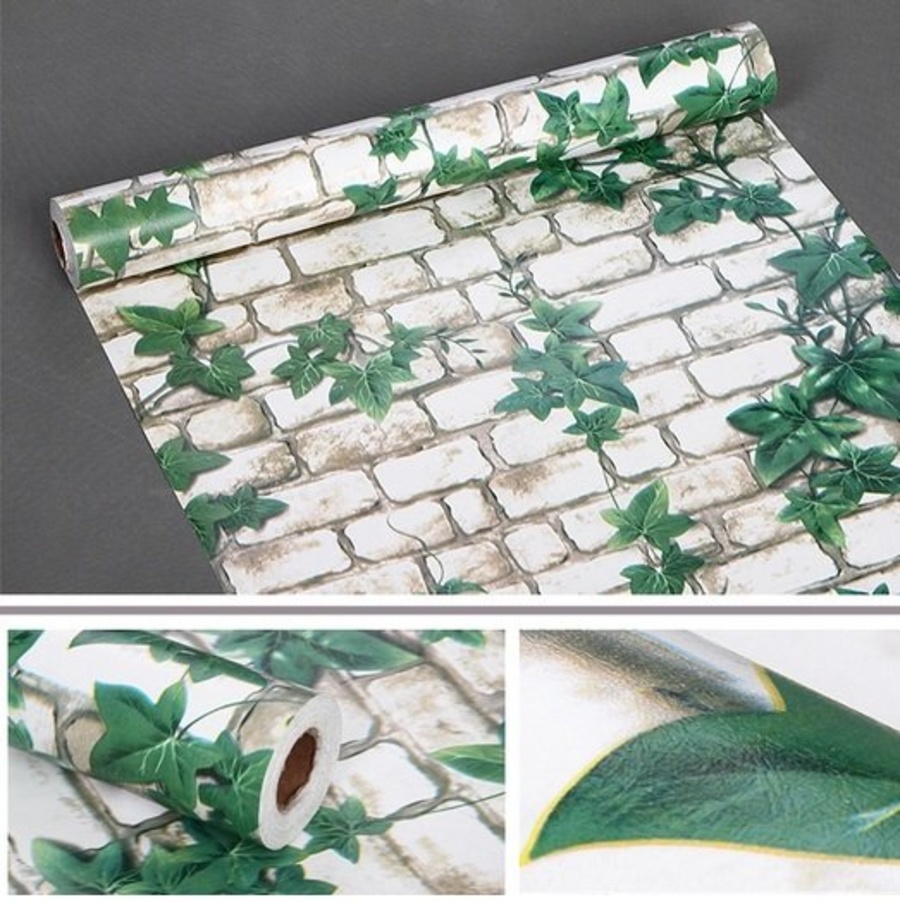Giấy Decal cuộn giả gạch trắng dây leo xanh khổ 0,45m