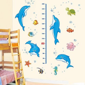 Decal dán tường thước đo cá heo xanh 2