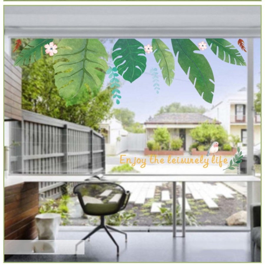 Decal dán tường lá xanh nghệ thuật 4