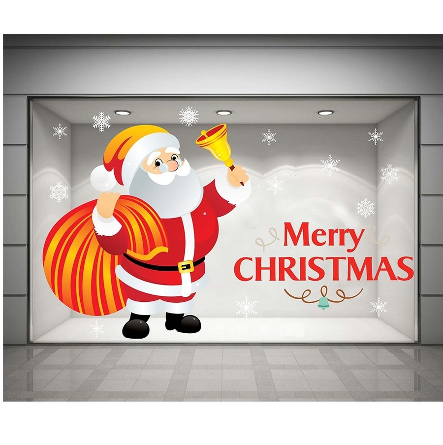 Decal dán tường Ông già Noel và quà giáng sinh 03 (nền trắng đục)