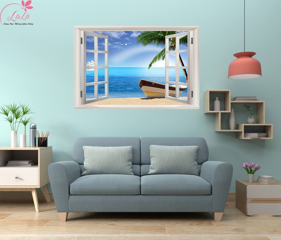 Tranh cửa sổ thuyền và biển