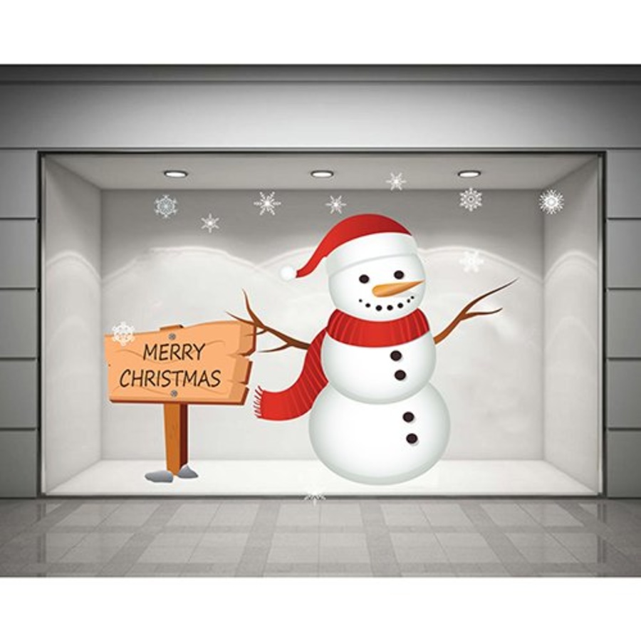 Decal dán tường Người tuyết quàng khăn đỏ (nền trắng đục)