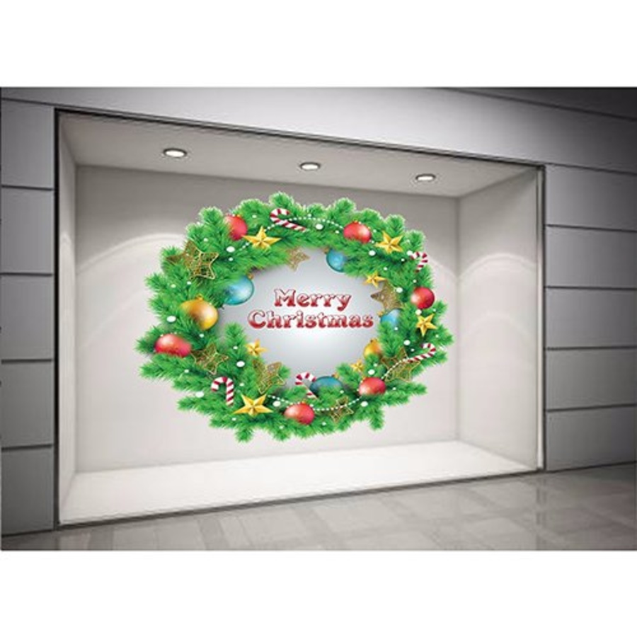 Decal dán tường Vòng nguyệt quế Noel size lớn 60x60  (nền trắng đục)