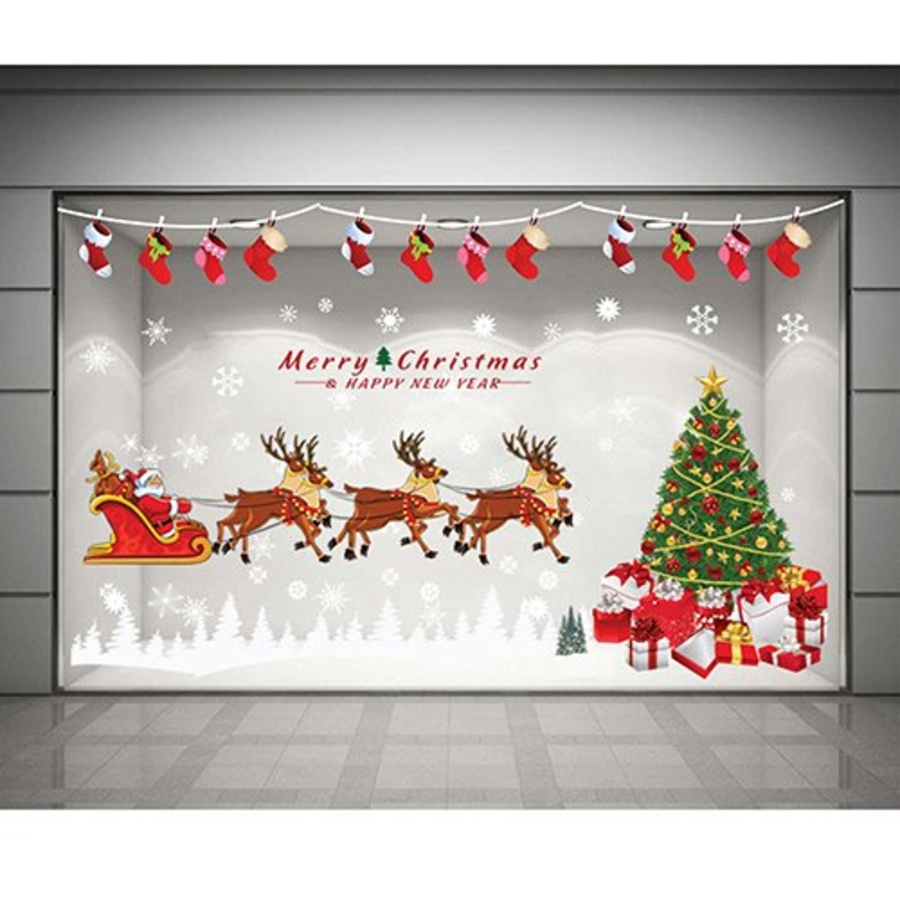 Decal dán tường Combo Cây thông xanh và đàn tuần lộc 2