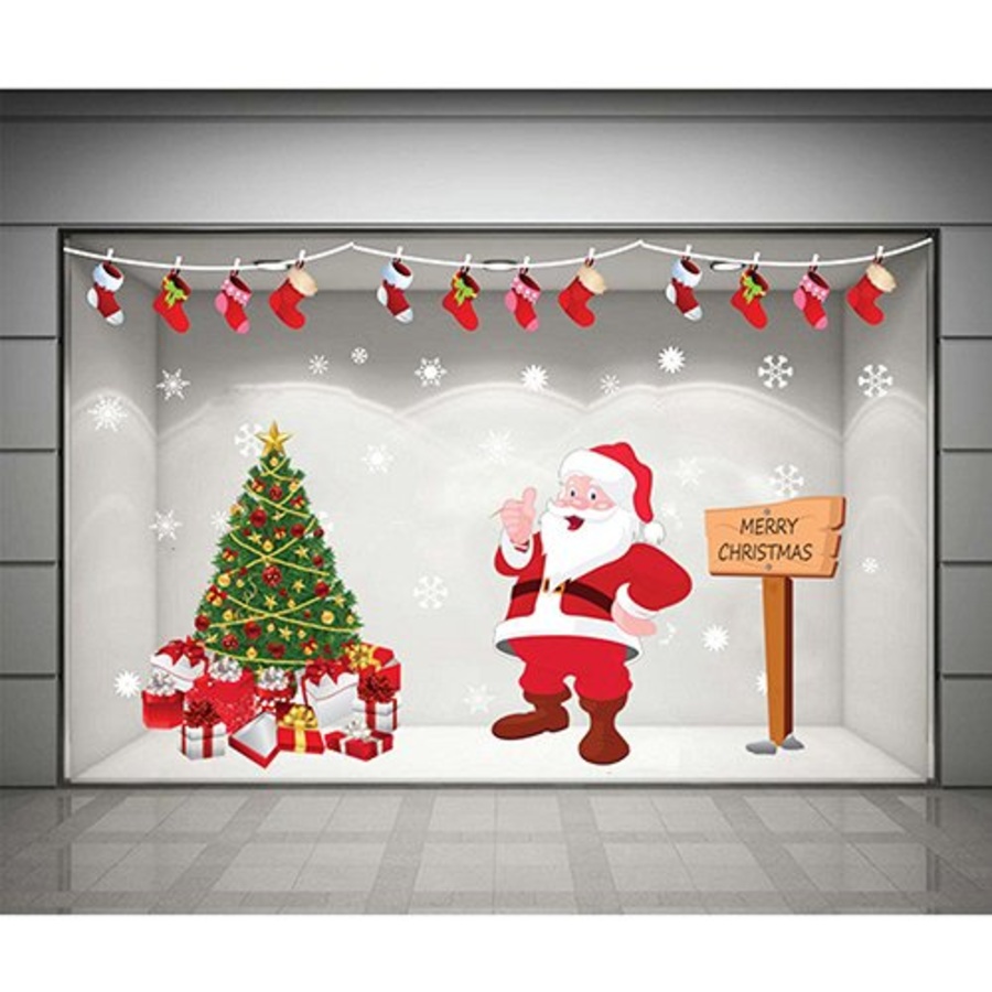 Decal dán tường Combo Ông già Noel và cây thông xanh 2 (1 bộ 3 tấm)