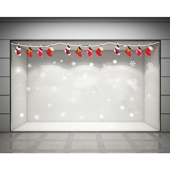 Decal dán tường Dây treo vớ Noel (nền trắng đục)