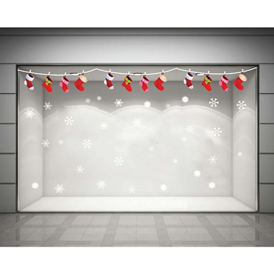 Decal dán tường Dây treo vớ Noel (nền trắng đục)