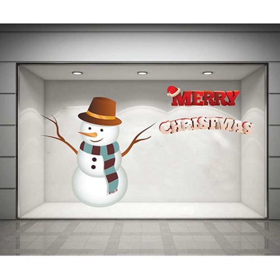 Decal dán tường Người tuyết đội nón (nền trắng đục).