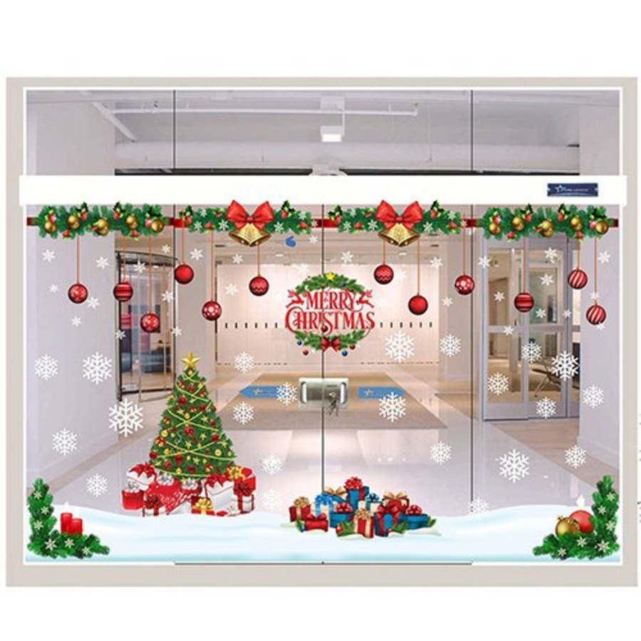 Decal dán tường combo cây thông noel và hộp quà