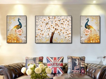 Tranh treo tường nghệ thuật chim công và hoa anh đào (A-032)