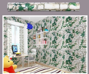 Combo giấy decal cuộn giả gạch trắng dây leo xanh khổ 0,45x5m