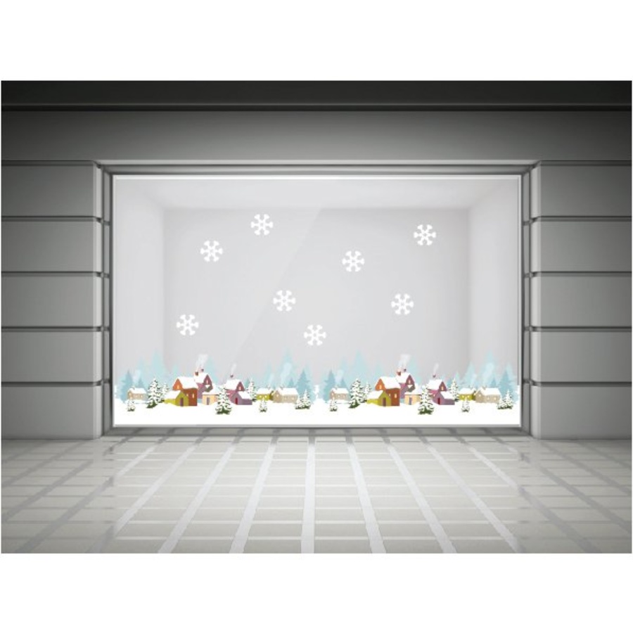Decal trang trí noel chân tường thành phố tuyết