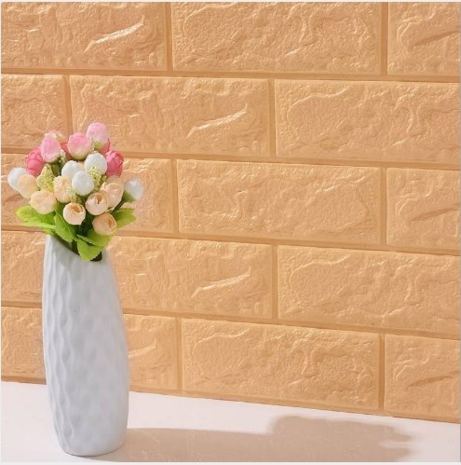 Xốp đá dán tường 3D vàng nhạt