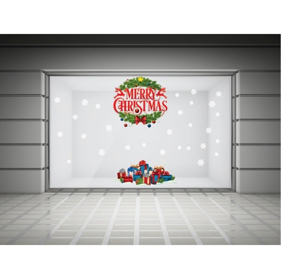 Decal dán tường Merry Christmas và hộp quà Noel