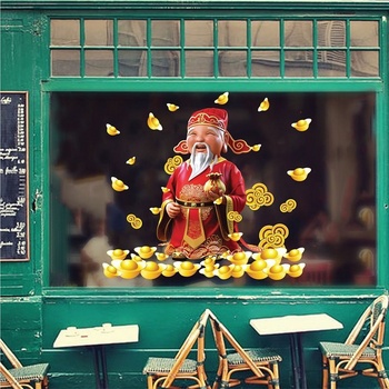 Decal ông thần tài tặng túi vàng