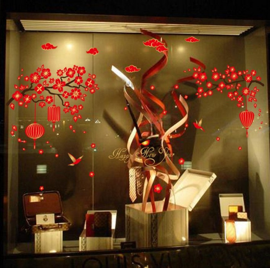 Decal cành đào và lồng đèn đỏ tết 2