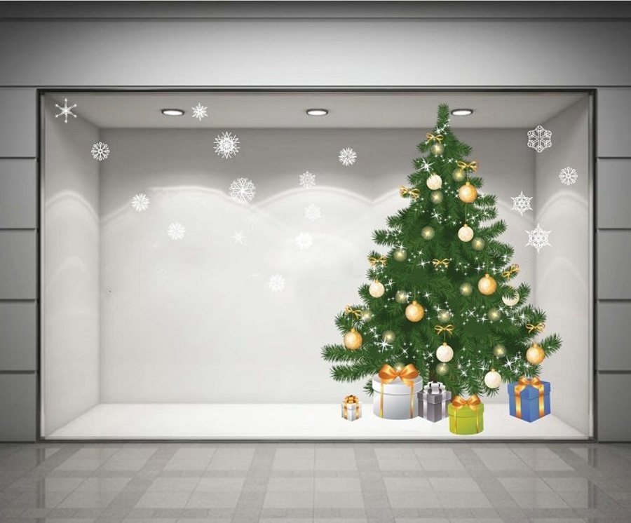 Decal dán tường Cây thông Noel xanh 03 (nền trắng đục)