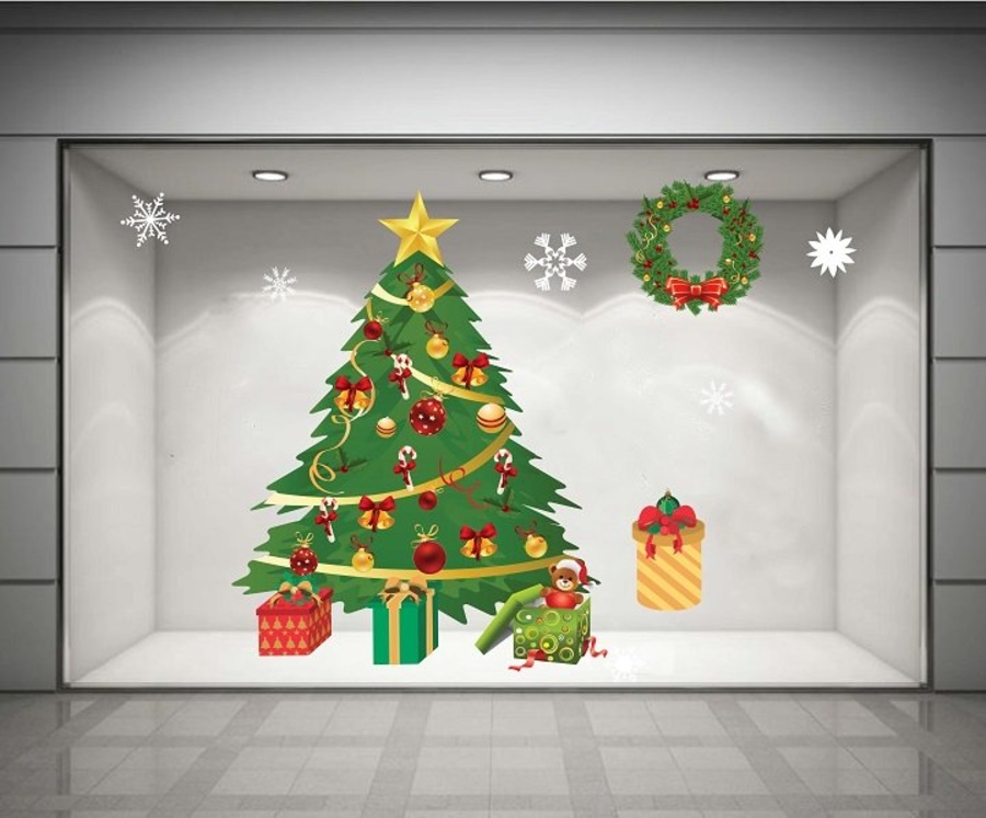 Decal dán tường Cây thông Noel xanh 2 (nền trắng đục)