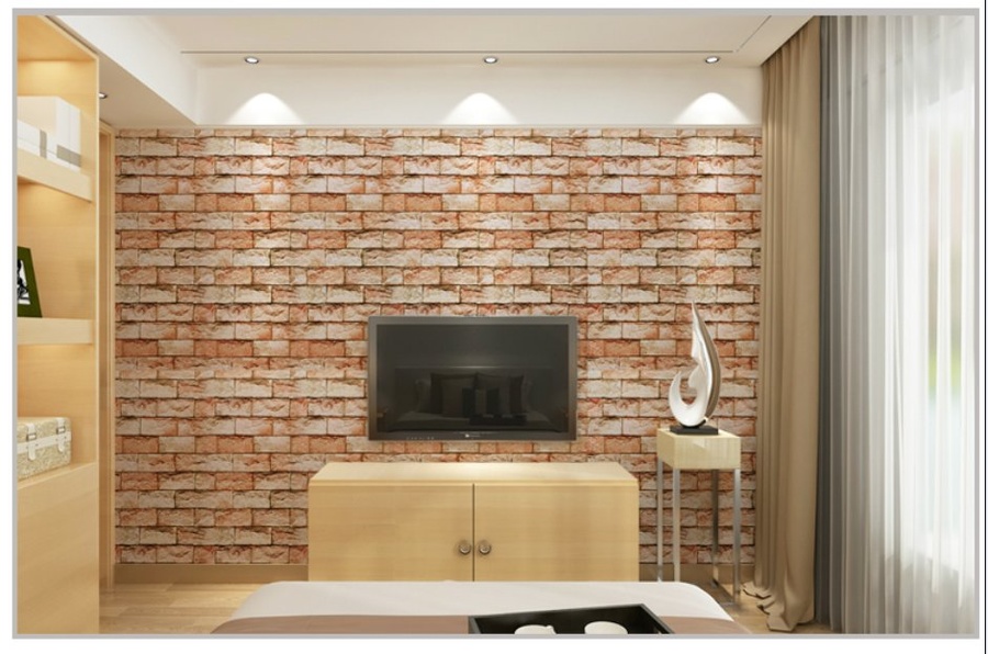 Giấy decal cuộn giả gạch trắng hồng 9