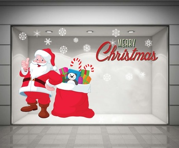 Decal dán tường Ông già Noel và quà giáng sinh 04 (nền trắng đục)