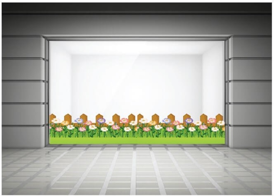 Decal trang trí tết chân tường Hàng rào hoa xuân