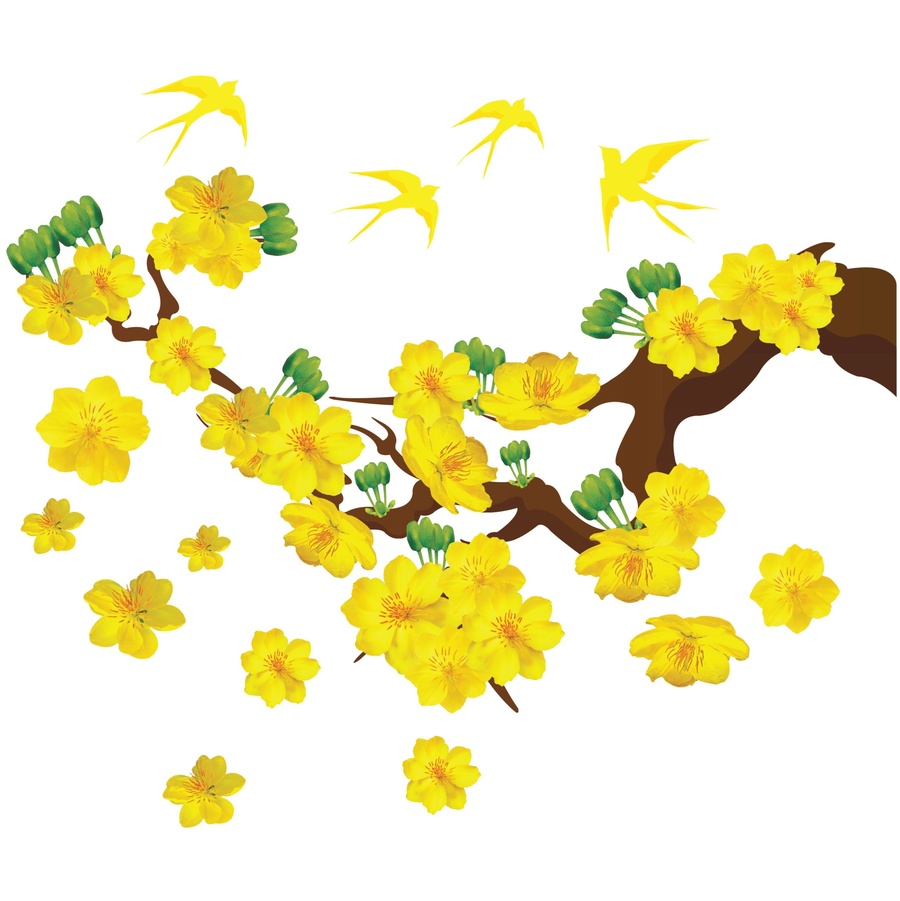 Decal Mai Vàng Và Chim Én Đón Xuân 5 szie 80x120(HN)