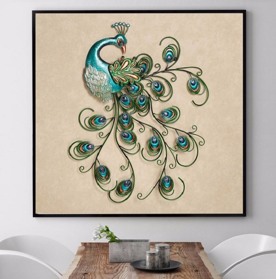 Tranh treo tường 3d Chim công xanh cách điệu