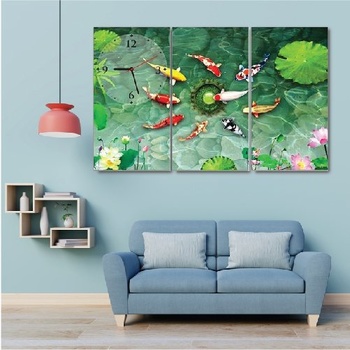 Tranh Đồng Hồ 3D Cửu Ngư Quần Hội