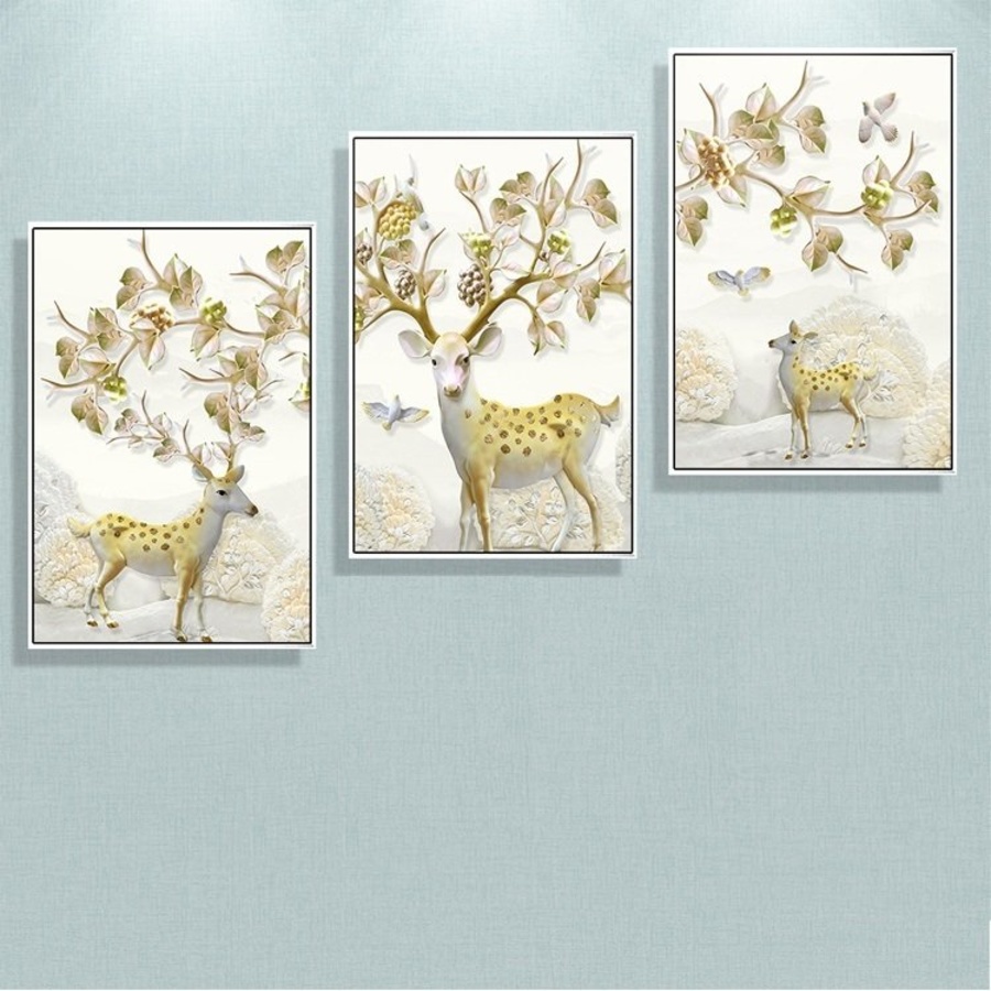 Tranh treo tường 3d hươu vàng