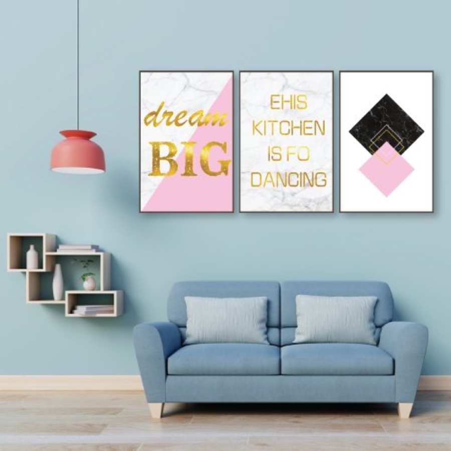 Tranh Treo Tường Bộ 3 Tấm Phong Cách Hiện Đại Dream Big