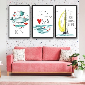 Tranh Treo Tường Bộ 3 Tấm I Love Sea