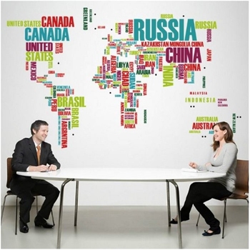 Decal dán kính Bản Đồ Tên Các Nước Đủ Màu