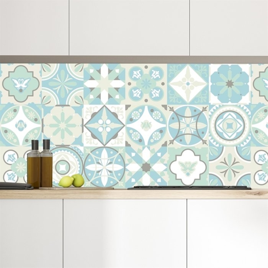 Decal gạch bông hoa văn xanh nhạt (HG)