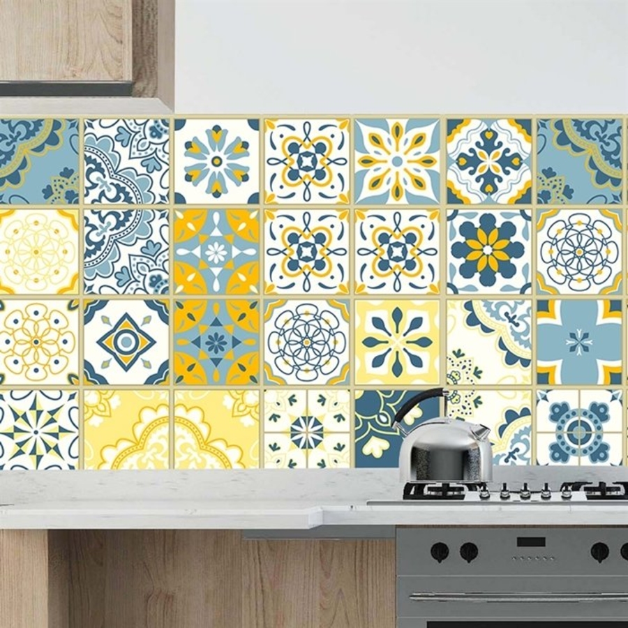 Decal gạch bông thiên thanh vàng xanh 2 (HG)