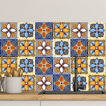 Decal gạch bông vàng xanh (HG)