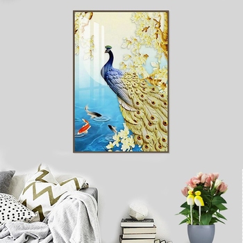 Tranh treo tường 3d chim công và cá chép