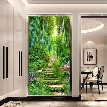 Tranh Dán Tường Hươu Vàng Bên Rừng Trúc