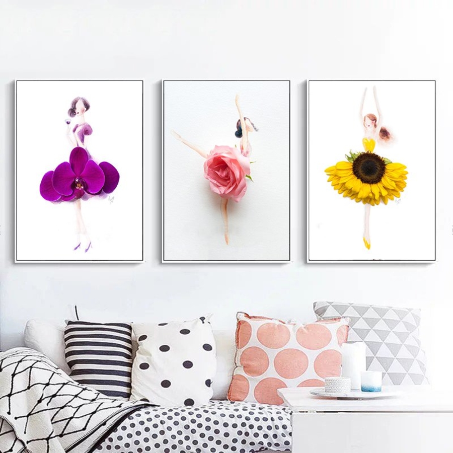 Tranh nghệ thuật trừu tượng 3 cô gái váy hoa