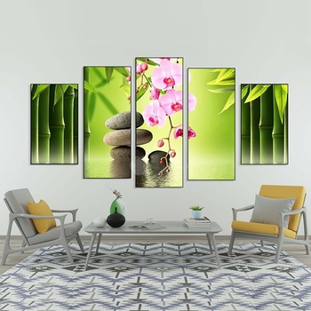 Tranh treo tường hoa lan tím và sỏi