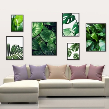 Tranh treo tường bộ 6 lá xanh nhiệt đới