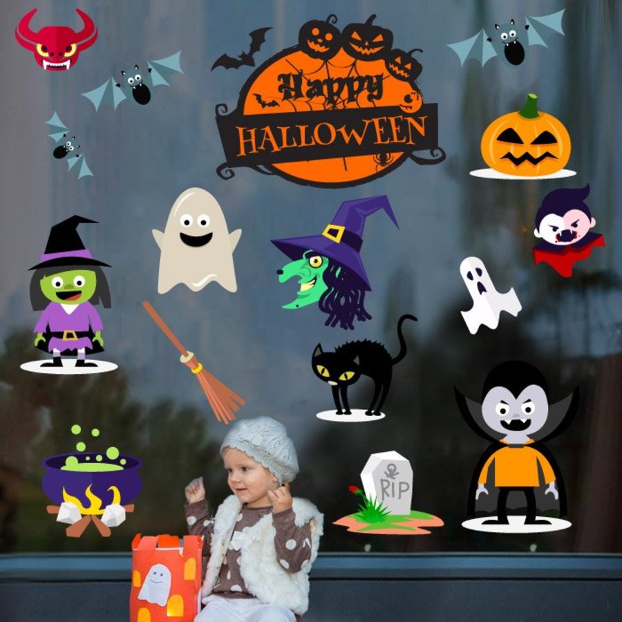 Decal trang trí halloween rùng rợn combo 1