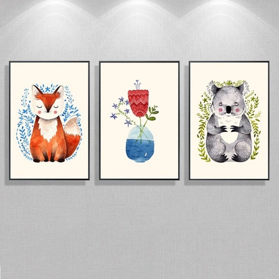 Bộ tranh treo tường cáo và gấu nhỏ